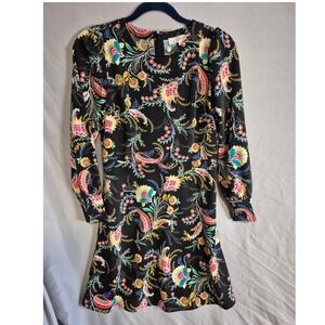 LOFT Floral Paisley Long Sleeve Mini Dress Black Size 2P Petite Career